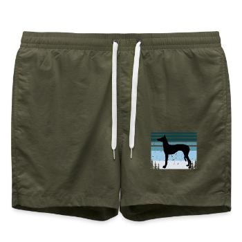 Ibizan Hound Hund Liebhaber Silhouette Vintage Sonnenuntergang - Badeshorts - Olive - Vorne - AI Model Male 185 light (185cm)