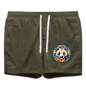 Dachs buntes Aquarell Tier Haustier Illustration - Badeshorts - Olive - Vorne - AI Model Male 185 light (185cm)