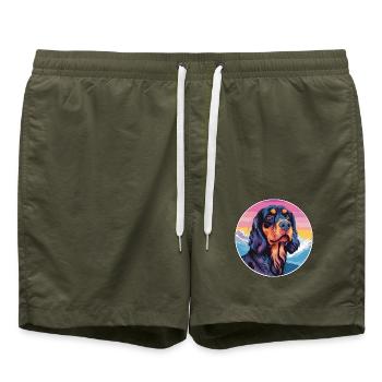Gordon Setter Hunderasse Cartoon Kawaii Aquarell - Badeshorts - Olive - Vorne - AI Model Male 185 light (185cm)