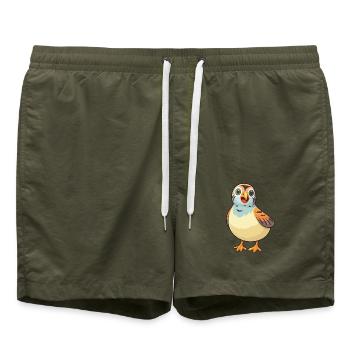 Rebhuhn-Karikatur-Kawaii-Aquarellillustration - Badeshorts - Olive - Vorne - AI Model Male 185 light (185cm)
