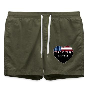 Columbus Ohio USA Flagge Skyline Reise Souvenir - Badeshorts - Olive - Vorne - AI Model Male 185 light (185cm)