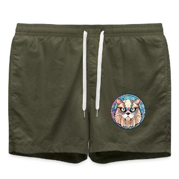 Himalaya-Katze bunte Aquarell-Haustier-Illustration - Badeshorts - Olive - Vorne - AI Model Male 185 light (185cm)