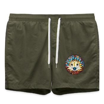 Igel Buntes Aquarell Tier Illustration - Badeshorts - Olive - Vorne - AI Model Male 185 light (185cm)