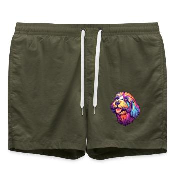 Tibet Terrier Hunderasse Cartoon Kawaii Illustrat - Badeshorts - Olive - Vorne - AI Model Male 185 light (185cm)