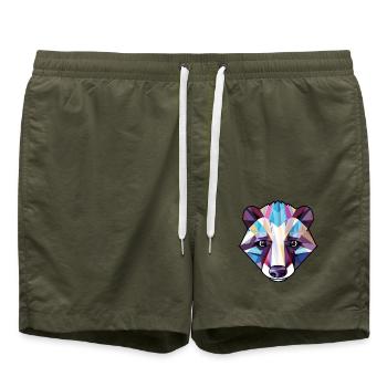 Dachs Buntes Aquarell Tier Haustier Illustration - Badeshorts - Olive - Vorne - AI Model Male 185 light (185cm)