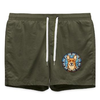Karpatenschäferhund Rasse Buntglas Farbe - Badeshorts - Olive - Vorne - AI Model Male 185 light (185cm)