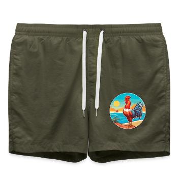 Hahn Aquarell Karikatur Kawaii Clipart Tier - Badeshorts - Olive - Vorne - AI Model Male 185 light (185cm)