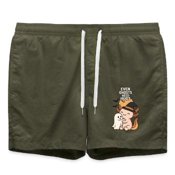 Halloween Axolotl Umarmung mit Geist - Badeshorts - Olive - Vorne - AI Model Male 185 light (185cm)