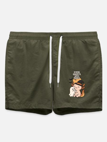 Halloween Axolotl Umarmung mit Geist - Badeshorts - Olive