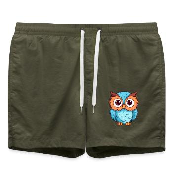 Eule süßes glückliches Kawaii Cartoon Clipart Tier - Badeshorts - Olive - Vorne - AI Model Male 185 light (185cm)
