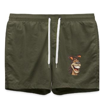 Eselkarikatur Kawaii Aquarellillustration - Badeshorts - Olive - Vorne - AI Model Male 185 light (185cm)