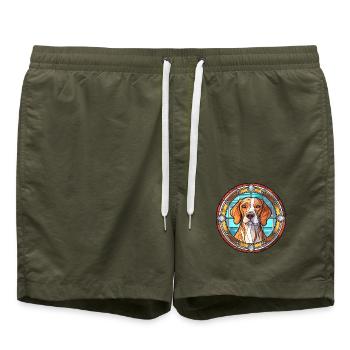Moskauer Wachhund Rasse Buntes Glas Buntes W - Badeshorts - Olive - Vorne - AI Model Male 185 light (185cm)