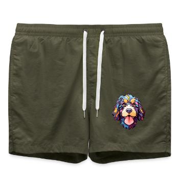 Portugiesischer Wasserhund Rasse Cartoon Kawaii Illustra - Badeshorts - Olive - Vorne - AI Model Male 185 light (185cm)