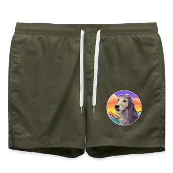 Scottish Deerhound Hunderasse Cartoon Kawaii Waterc - Badeshorts - Olive - Vorne - AI Model Male 185 light (185cm)