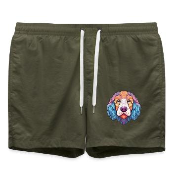 Deutscher Schafpudel Hunderasse Buntes Aquarell - Badeshorts - Olive - Vorne - AI Model Male 185 light (185cm)
