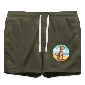 Deutsche Jagdterrier Hunderasse Cartoon Kawaii - Badeshorts - Olive - Vorne - AI Model Male 185 light (185cm)