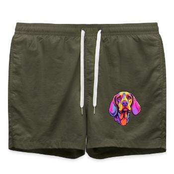 Auvergne Vorzeigehund Rasse Cartoon Kawaii Illustration - Badeshorts - Olive - Vorne - AI Model Male 185 light (185cm)