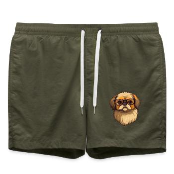 Pekinesische Hunderasse Aquarell Karikatur Kawaii Glas - Badeshorts - Olive - Vorne - AI Model Male 185 light (185cm)