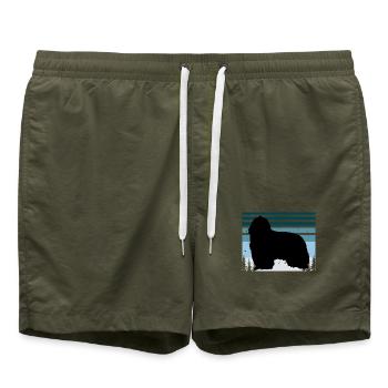 Bearded Collie Hund Liebhaber Silhouette Vintage Sonnenuntergang - Badeshorts - Olive - Vorne - AI Model Male 185 light (185cm)