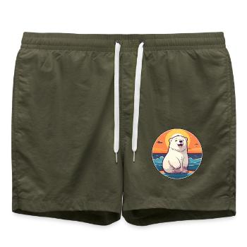 Eisbär Lustige Karikatur Kawaii Strand Illustration - Badeshorts - Olive - Vorne - AI Model Male 185 light (185cm)