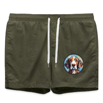 Slowakische rauhaarige Pointer-Hunderasse Aquarell - Badeshorts - Olive - Vorne - AI Model Male 185 light (185cm)
