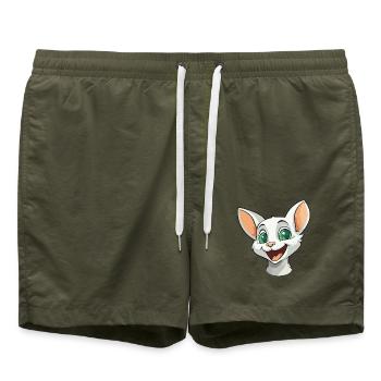 Donskoy Katze Karikatur Aquarell Illustration - Badeshorts - Olive - Vorne - AI Model Male 185 light (185cm)