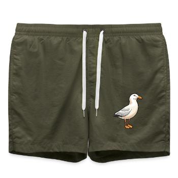 Möwe Cartoon Kawaii Aquarell Illustration - Badeshorts - Olive - Vorne - AI Model Male 185 light (185cm)