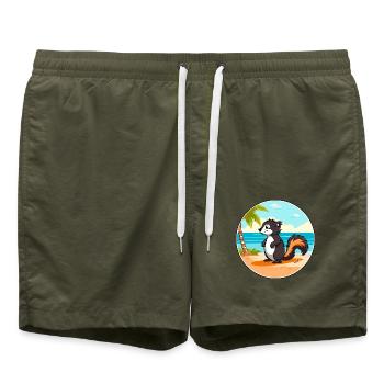 Stinktier-Aquarell-Cartoon-Kawaii-Clipart-Tier - Badeshorts - Olive - Vorne - AI Model Male 185 light (185cm)