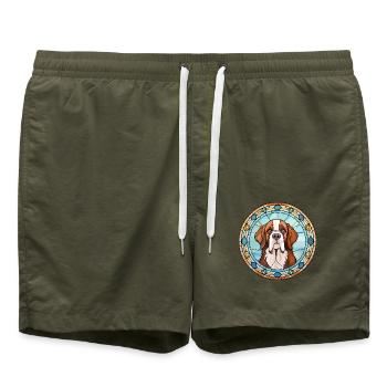 Bernhardiner Hunderasse Buntes Glas Buntes Wasser - Badeshorts - Olive - Vorne - AI Model Male 185 light (185cm)