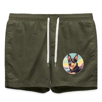 Lancashire Heeler Hunderasse Cartoon Kawaii Waterco - Badeshorts - Olive - Vorne - AI Model Male 185 light (185cm)