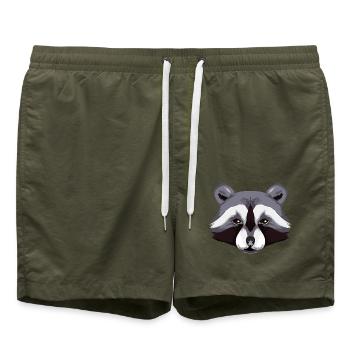 Waschbär Porträt - Realistischer Kopf - Badeshorts - Olive - Vorne - AI Model Male 185 light (185cm)