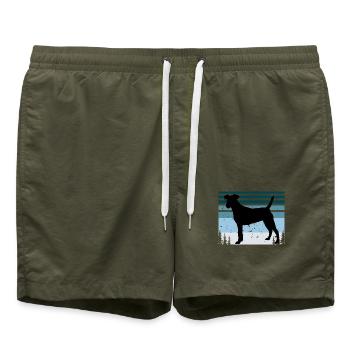 Chilenischer Foxterrier Hund Silhouette Retro Sonnenuntergang - Badeshorts - Olive - Vorne - AI Model Male 185 light (185cm)