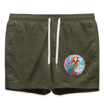 Papagei buntes Aquarell Tier Haustier Illustration - Badeshorts - Olive - Vorne - AI Model Male 185 light (185cm)