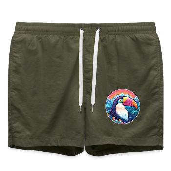 Tukan Aquarell Karikatur Kawaii Haustier Tier Farbe - Badeshorts - Olive - Vorne - AI Model Male 185 light (185cm)