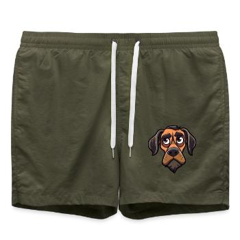 Cao de Seo Miguel Hunderasse Cartoon Kawaii Illustration - Badeshorts - Olive - Vorne - AI Model Male 185 light (185cm)