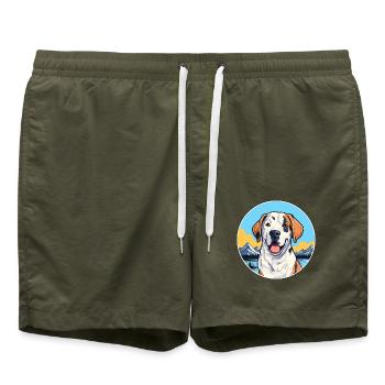 Broholmer Hunderasse Karikatur Kawaii Aquarell - Badeshorts - Olive - Vorne - AI Model Male 185 light (185cm)