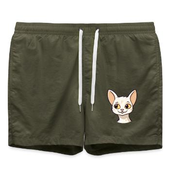 Javanische Katze Karikatur Aquarell Illustration - Badeshorts - Olive - Vorne - AI Model Male 185 light (185cm)