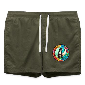Stinktierglas bunte Karikatur Kawaii Tier - Badeshorts - Olive - Vorne - AI Model Male 185 light (185cm)