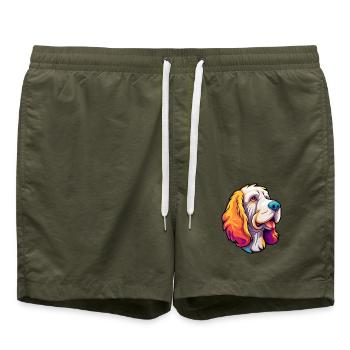 Clumber Spaniel Hund Rasse Cartoon Kawaii Illustrat - Badeshorts - Olive - Vorne - AI Model Male 185 light (185cm)