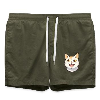 Javanische Katze Karikatur Aquarell Illustration - Badeshorts - Olive - Vorne - AI Model Male 185 light (185cm)