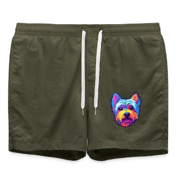 West Highland Terrier Hunderasse Cartoon Kawaii Ill - Badeshorts - Olive - Vorne - AI Model Male 185 light (185cm)