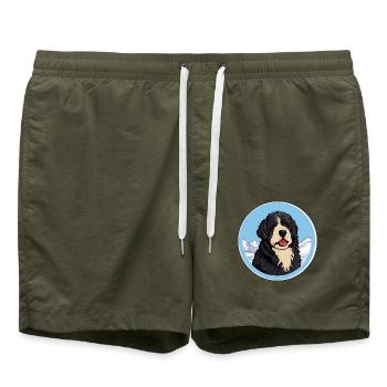 Friesische Wasserhundrasse Karikatur Kawaii Aquarell - Badeshorts - Olive - Vorne - AI Model Male 185 light (185cm)