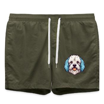 Bolognese Hunderasse Aquarell Karikatur Kawaii Colo - Badeshorts - Olive - Vorne - AI Model Male 185 light (185cm)
