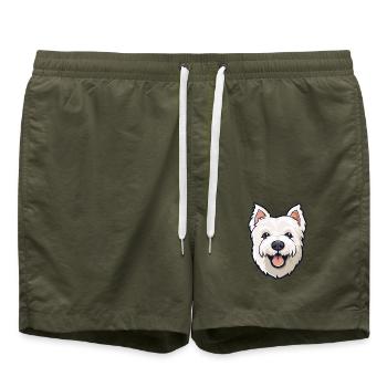 West Highland White Terrier Hunderasse Aquarell C - Badeshorts - Olive - Vorne - AI Model Male 185 light (185cm)