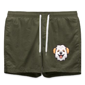 Pumik Hund Rasse Aquarell Cartoon Kawaii Clipart - Badeshorts - Olive - Vorne - AI Model Male 185 light (185cm)