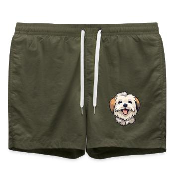 Lowchen Hunderasse Aquarell Karikatur Kawaii Clipar - Badeshorts - Olive - Vorne - AI Model Male 185 light (185cm)