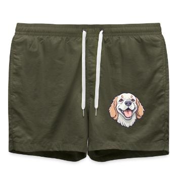 Clumber Spaniel Hund Rasse Aquarell Cartoon Kawai - Badeshorts - Olive - Vorne - AI Model Male 185 light (185cm)