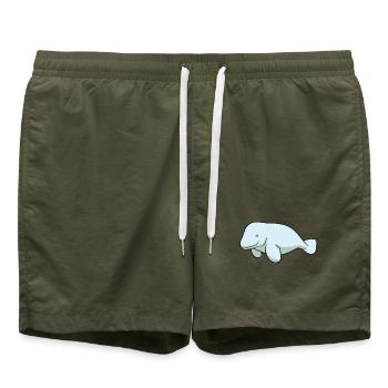 Dugong-Karikatur-Kawaii-Aquarell-Illustration - Badeshorts - Olive - Vorne - AI Model Male 185 light (185cm)
