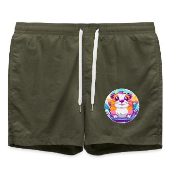 Hamster Aquarell Karikatur Kawaii Haustier Tier Farbe - Badeshorts - Olive - Vorne - AI Model Male 185 light (185cm)