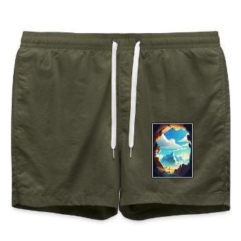 Eisriesenwelt Austria Vintage Reiseposter WPA - Badeshorts - Olive - Vorne - AI Model Male 185 light (185cm)